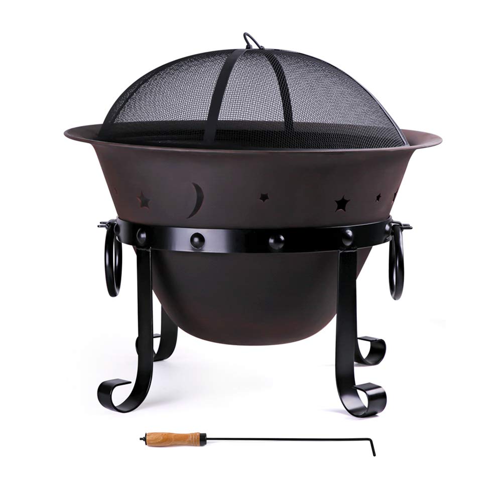 Cast Iron Round Fire Pit with Mesh Screen & Poker Q69128