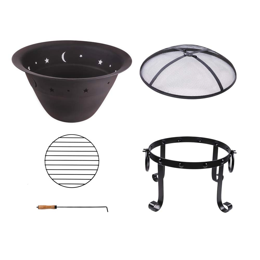 Cast Iron Round Fire Pit with Mesh Screen & Poker Q69128