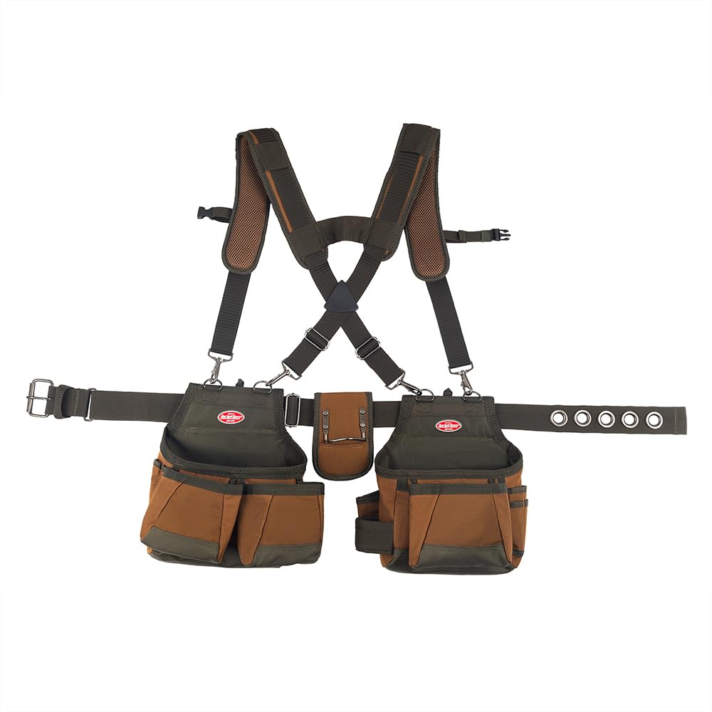 Tool Belt with Suspenders, 12 pockets, Brown, 52 Inch H173577