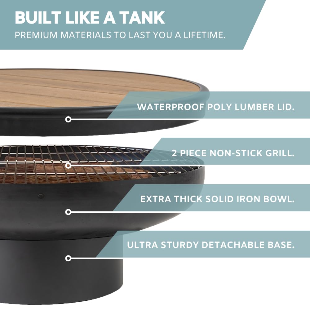 32 Inch Round Wood Burning Fire Pit Table with Grill W23037
