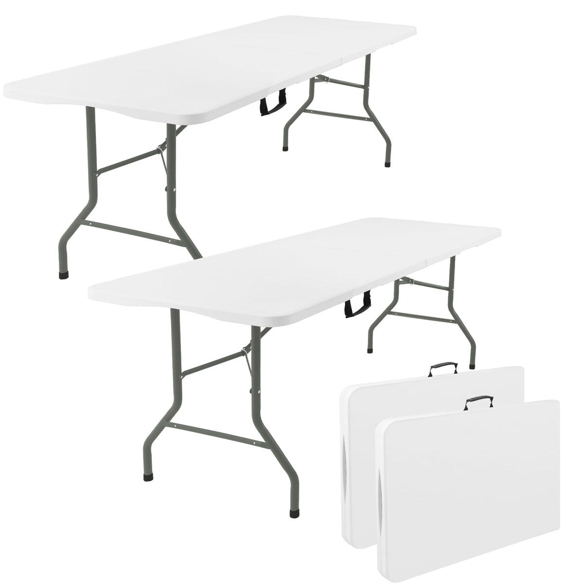 2 Pack 6 Feet Portable Folding Table White Plastic W603545