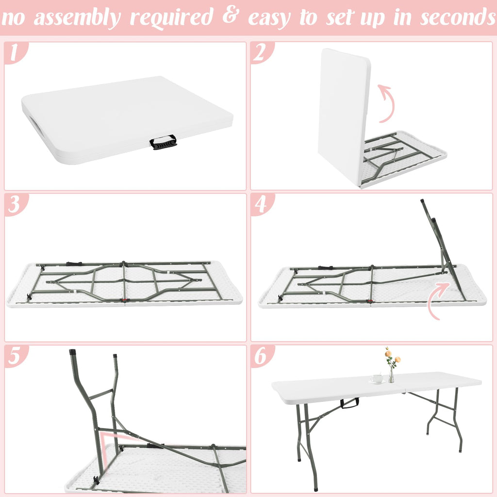 2 Pack 6 Feet Portable Folding Table White Plastic W603545