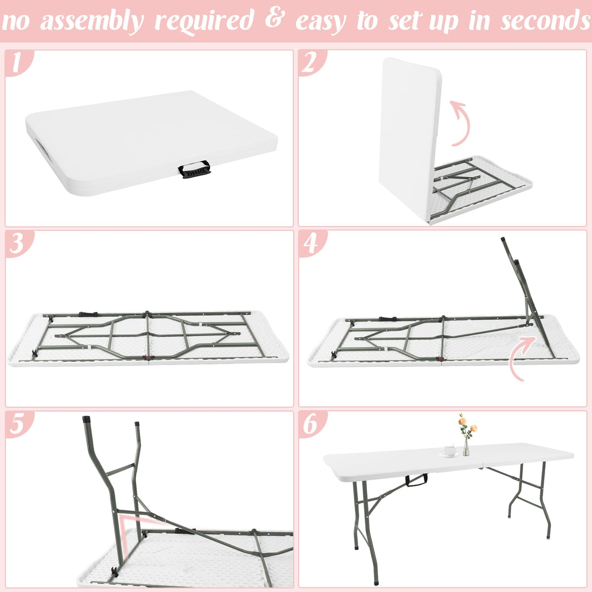 2 Pack 6 Feet Portable Folding Table White Plastic W603545