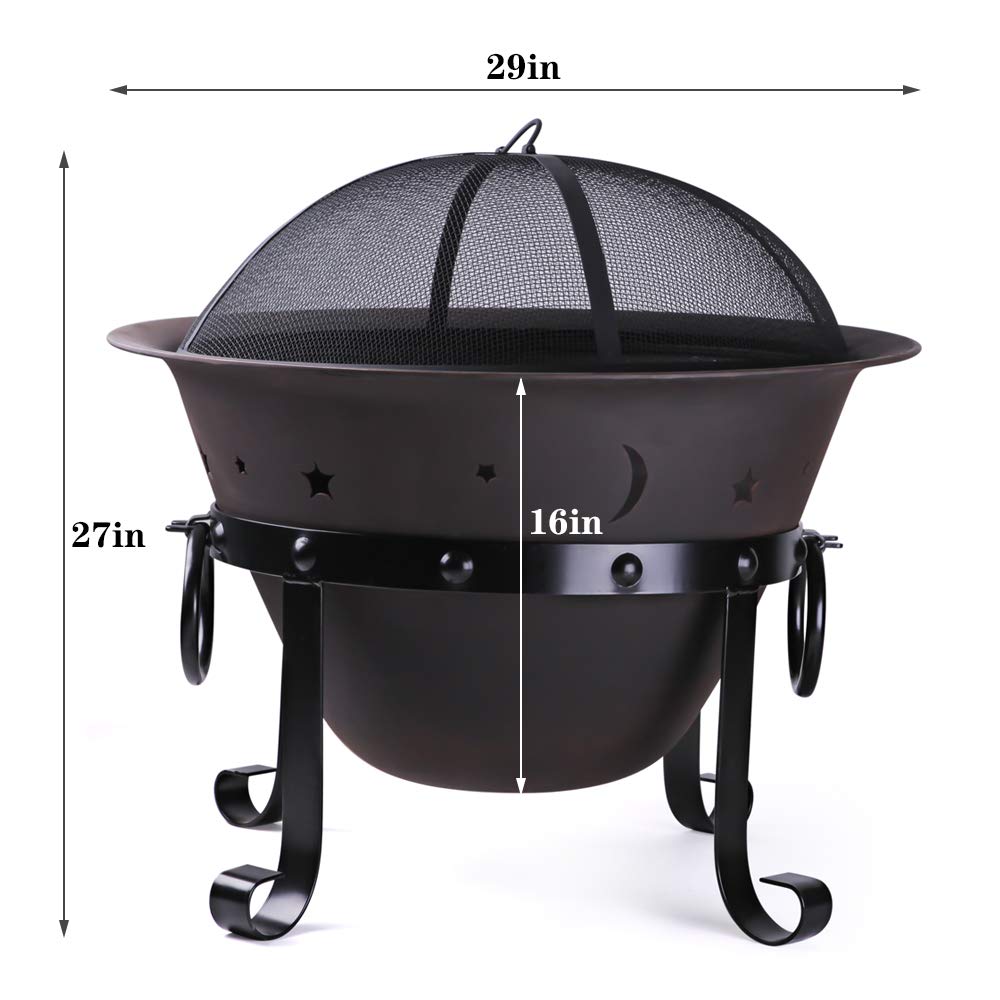 Cast Iron Round Fire Pit with Mesh Screen & Poker Q69128