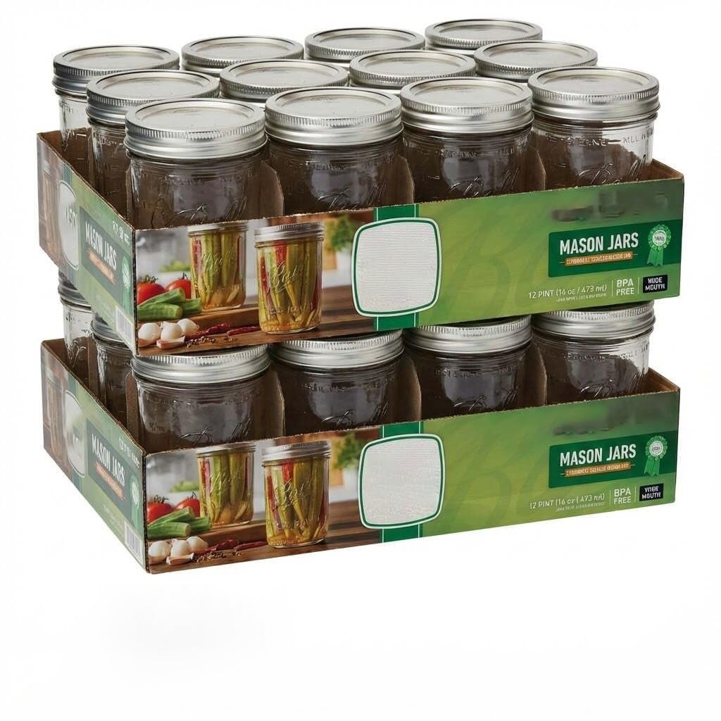 16oz Wide Mouth Clear Glass Mason Jars with Lids & Bands O54449