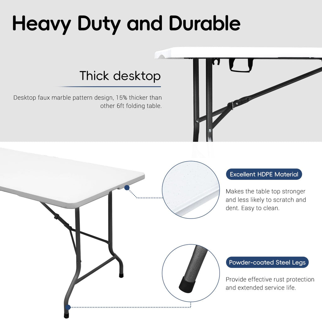 6ft Heavy Duty Foldable Plastic Table with Carrying Handle S8071