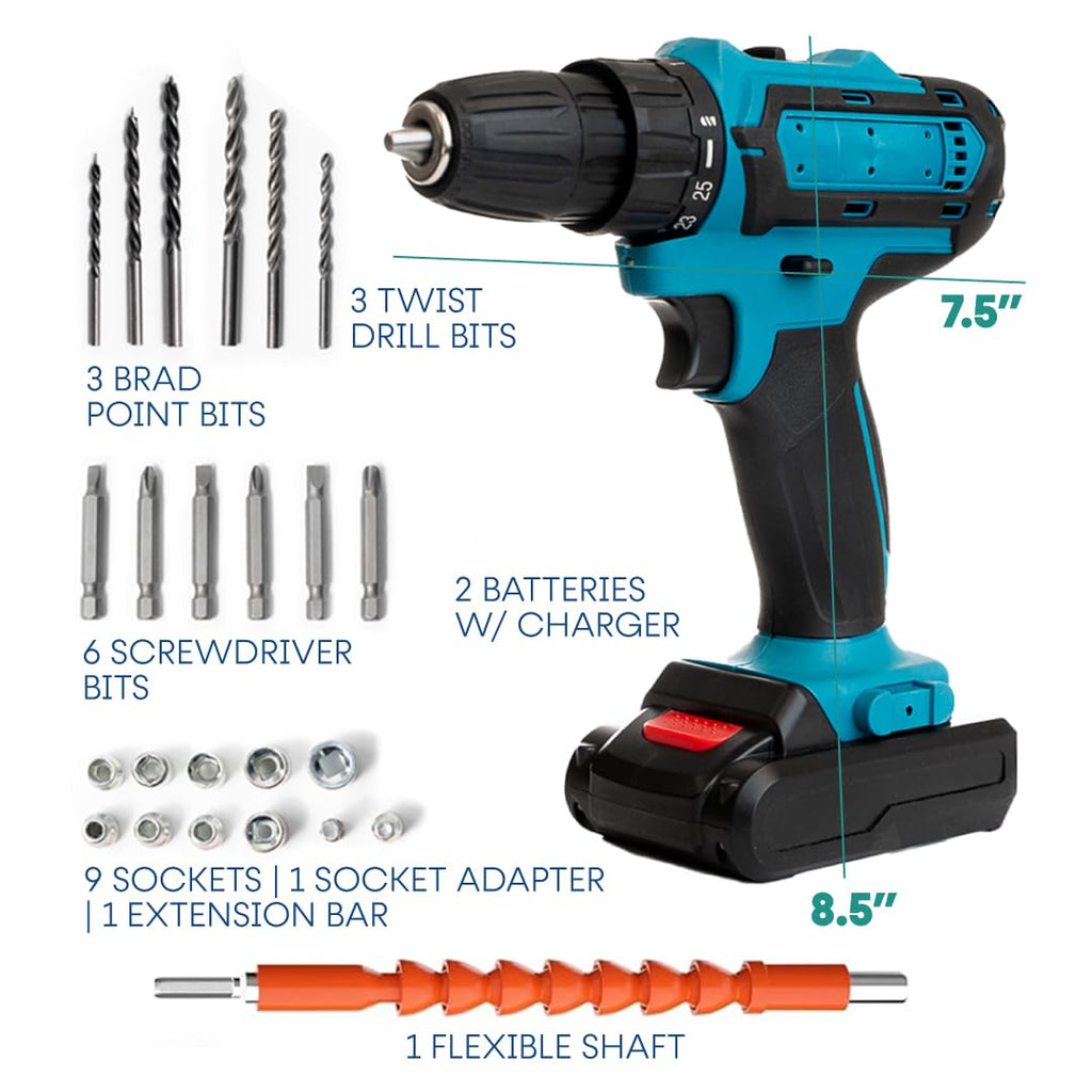 21V Cordless Drill Set with 2 Batteries and Charger L672155