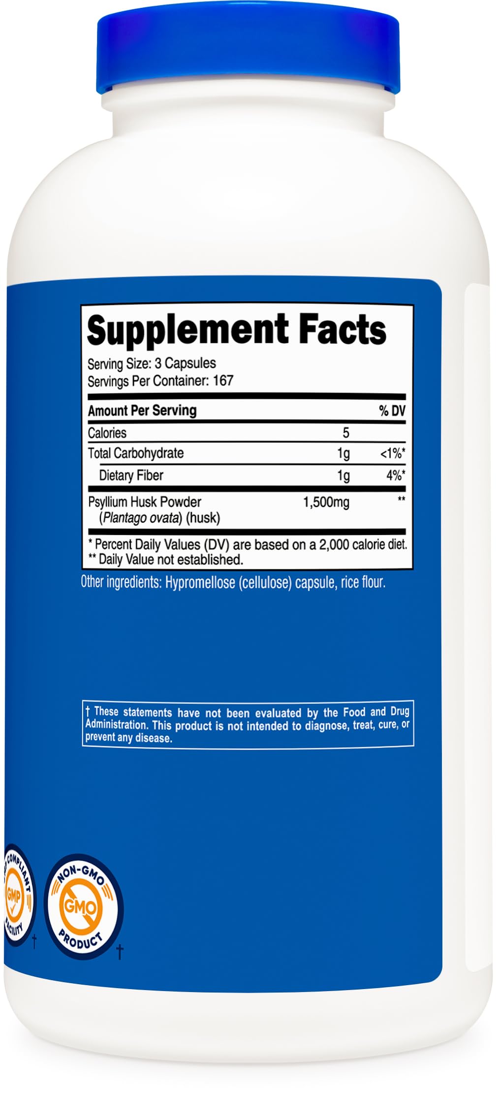 Psyllium Husk 1500mg 500 Capsules Gluten Free X6232