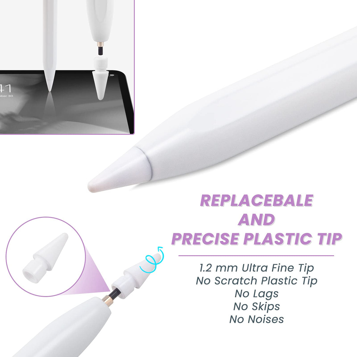 White Stylus Pen for iPad with Palm Rejection and Tilt Sensitive Q490057
