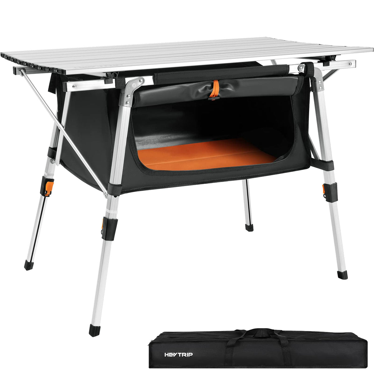 Adjustable Height Folding Camping Table with Storage U587872