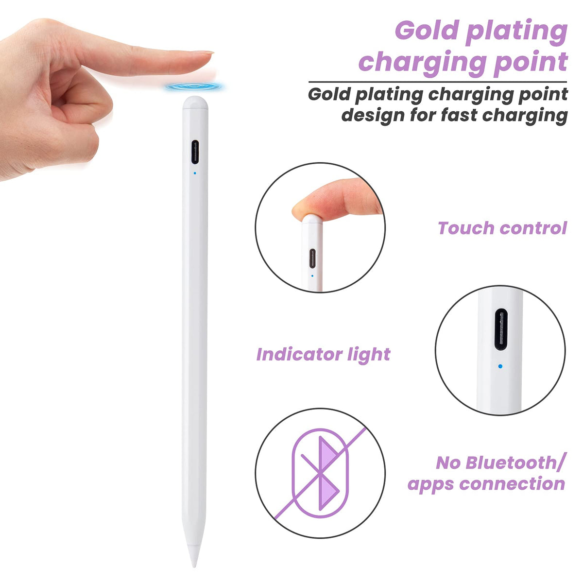 White Stylus Pen for iPad with Palm Rejection and Tilt Sensitive Q490057