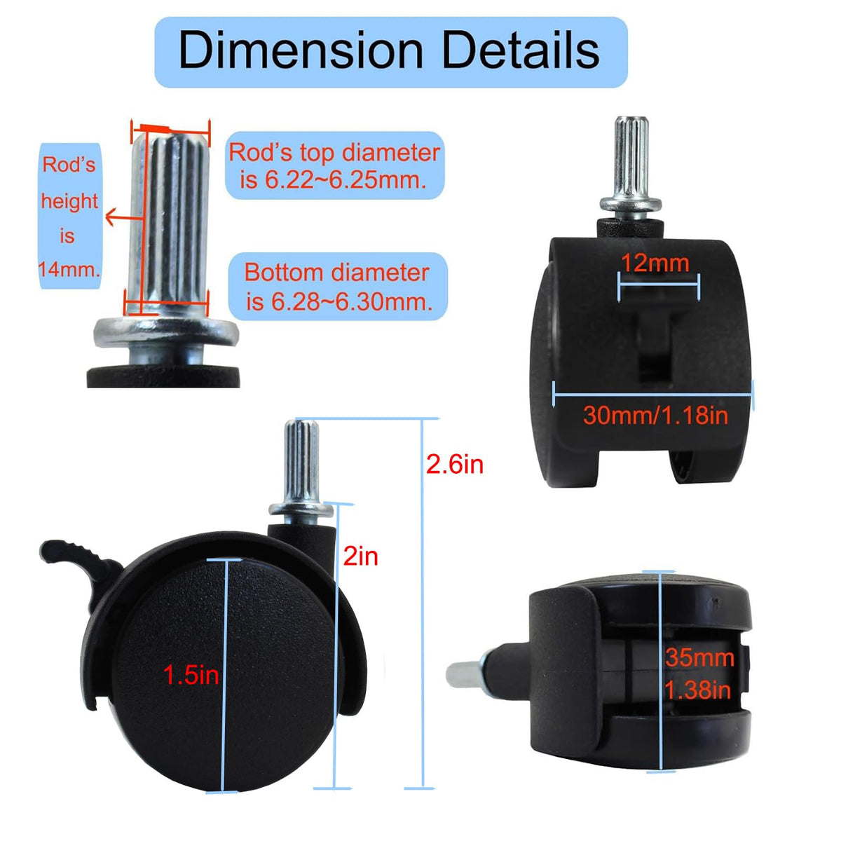 1.5 Inch Locking Swivel Caster Wheels 4 Pack D944
