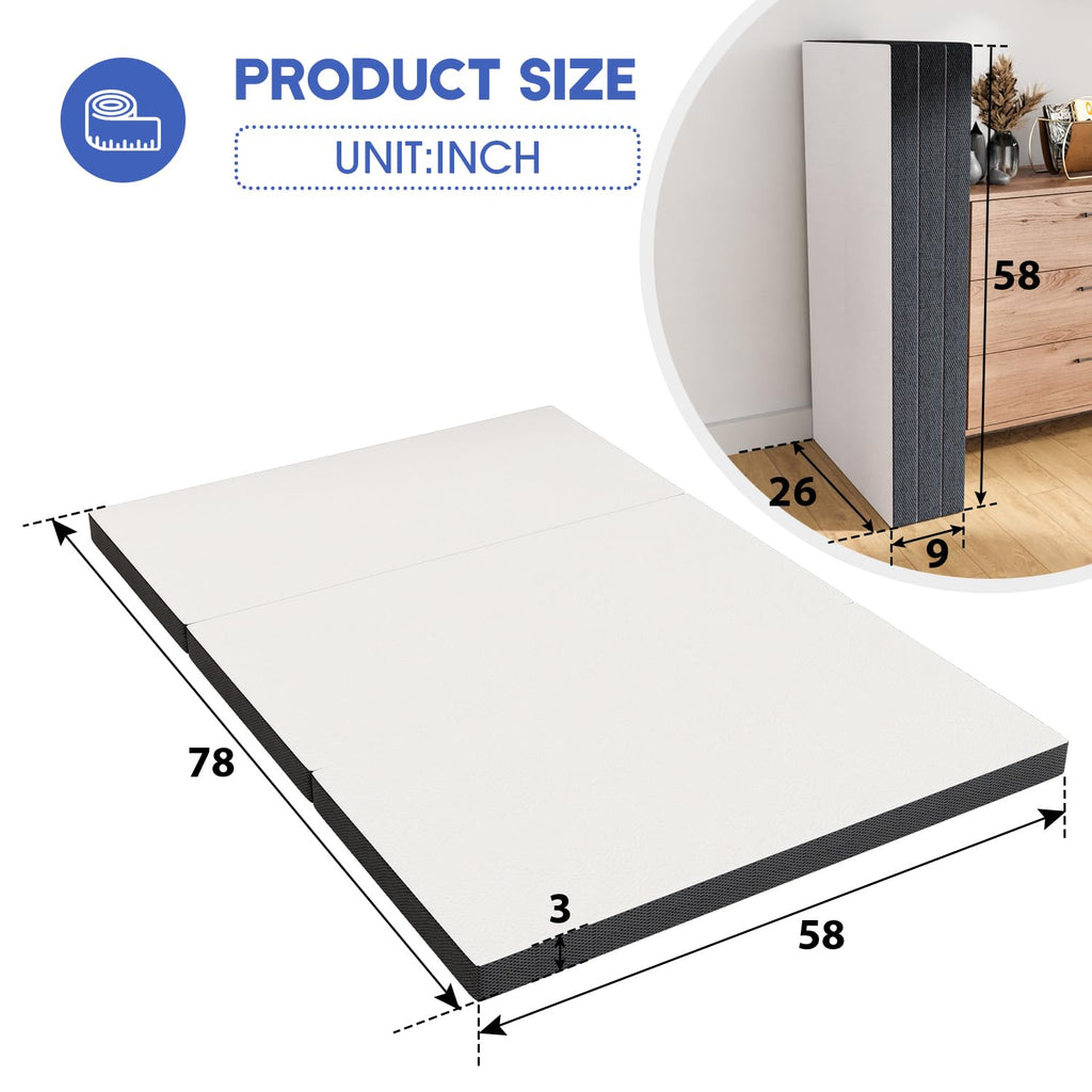 3" Tri Folding Memory Foam Mattress Queen Medium Firm P9680