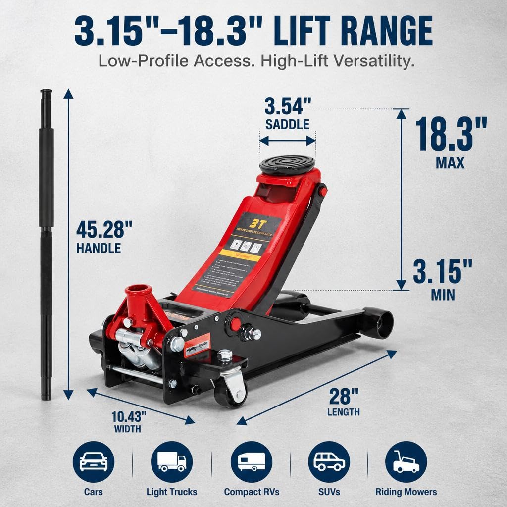 3 Ton Low Profile Steel Hydraulic Floor Jack L77037