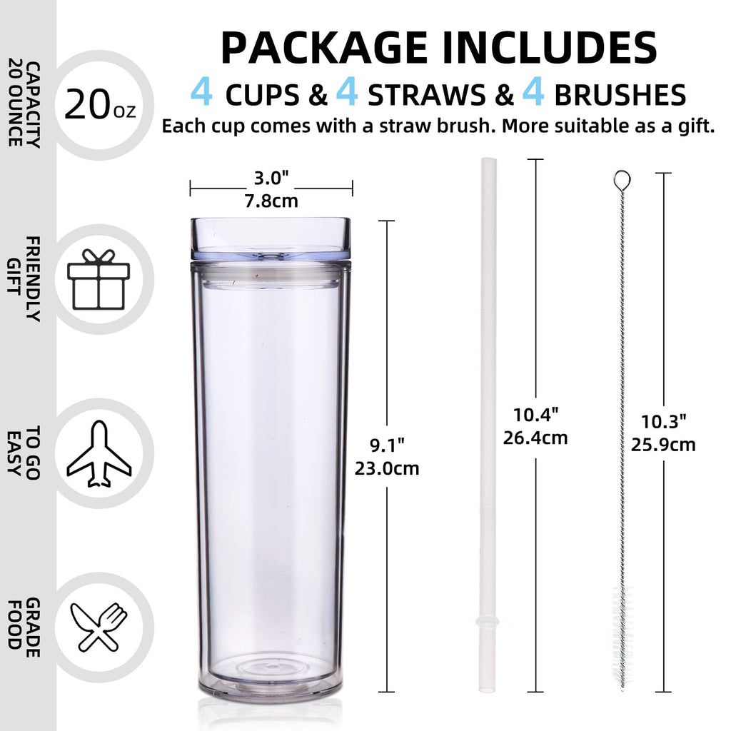20oz Double Wall Plastic Tumbler with Lid and Straw V465