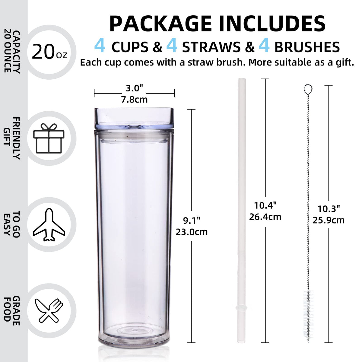 20oz Double Wall Plastic Tumbler with Lid and Straw V465