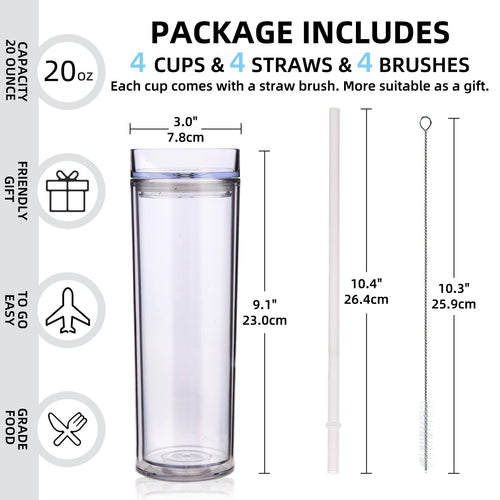 20oz Double Wall Plastic Tumbler with Lid and Straw V465
