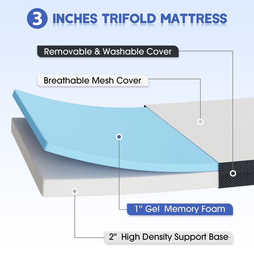 3" Tri Folding Memory Foam Mattress Queen Medium Firm P9680