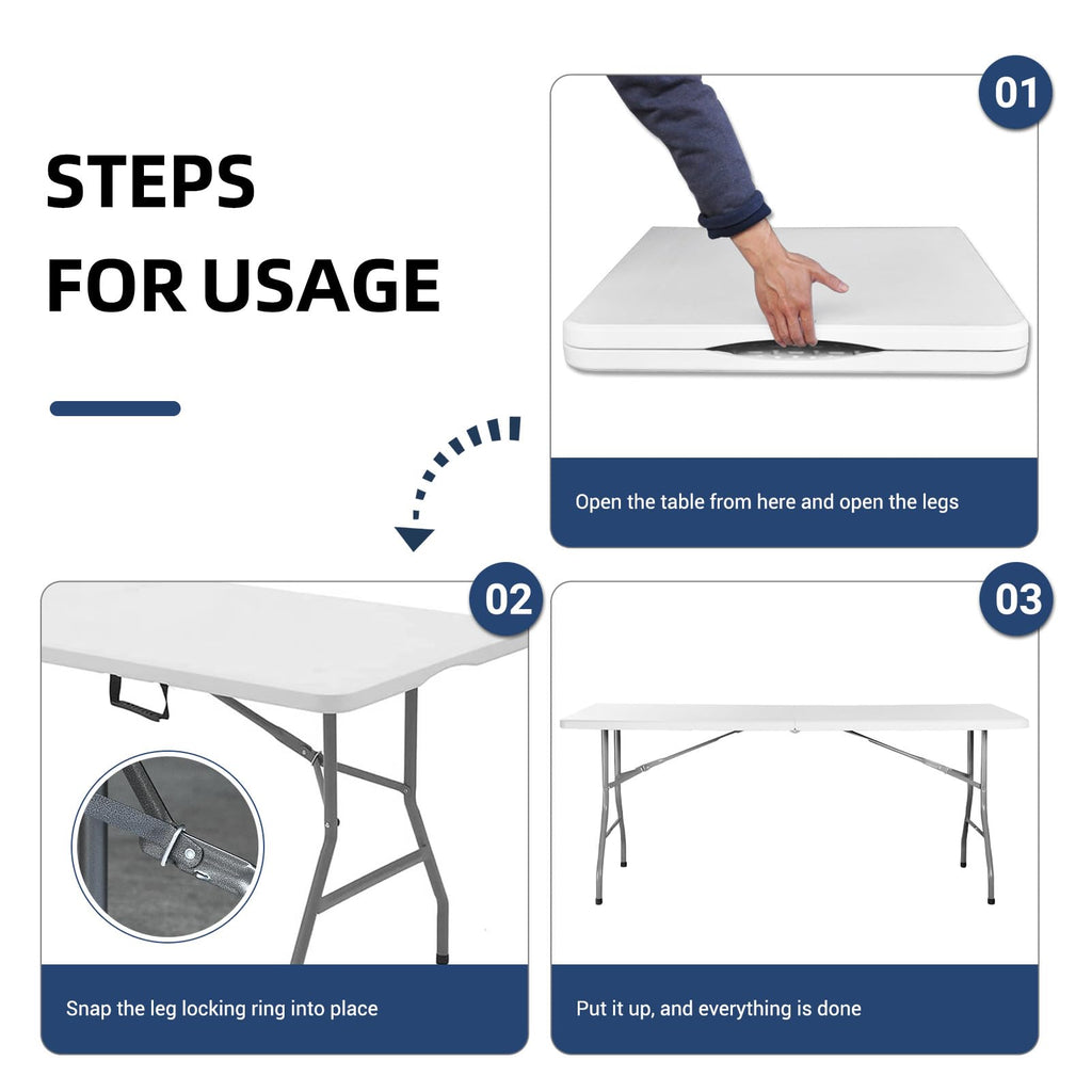 6ft Heavy Duty Foldable Plastic Table with Carrying Handle S8071