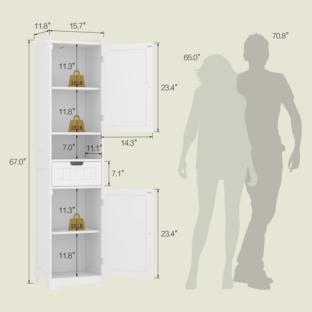 67" H Tall White Bathroom Storage Cabinet O4554