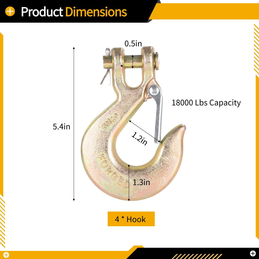 4-Pack 3/8-Inch Grade 70 Forged Steel Clevis Slip Hooks 18,000 Lbs Capacity U85694