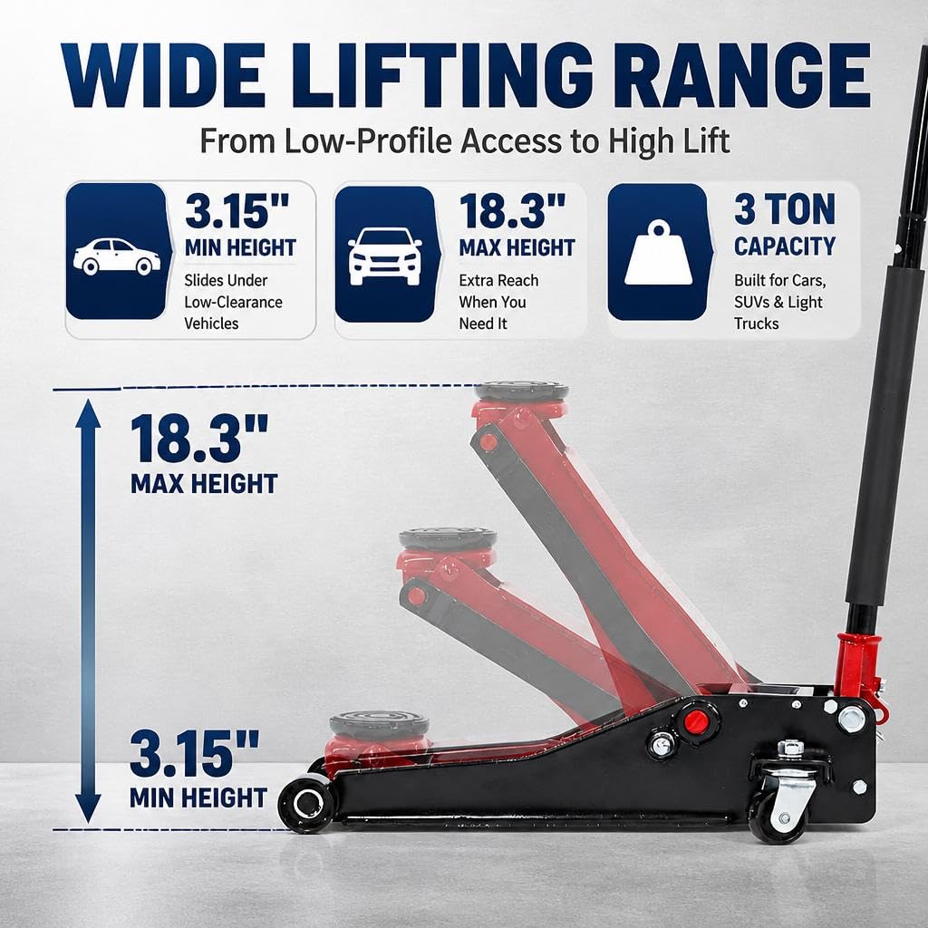 3 Ton Low Profile Steel Hydraulic Floor Jack L77037