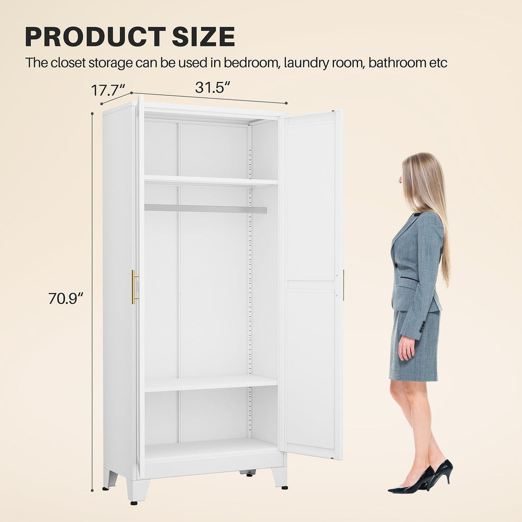 Metal Armoire Wardrobe Closet with Mirror Z29157