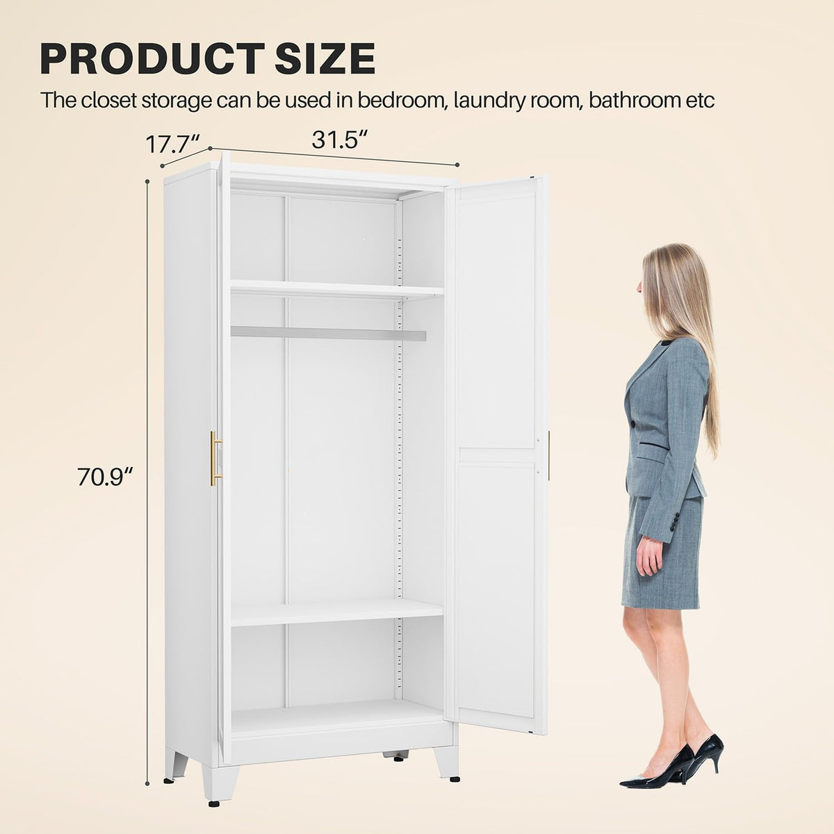 Metal Armoire Wardrobe Closet with Mirror Z29157