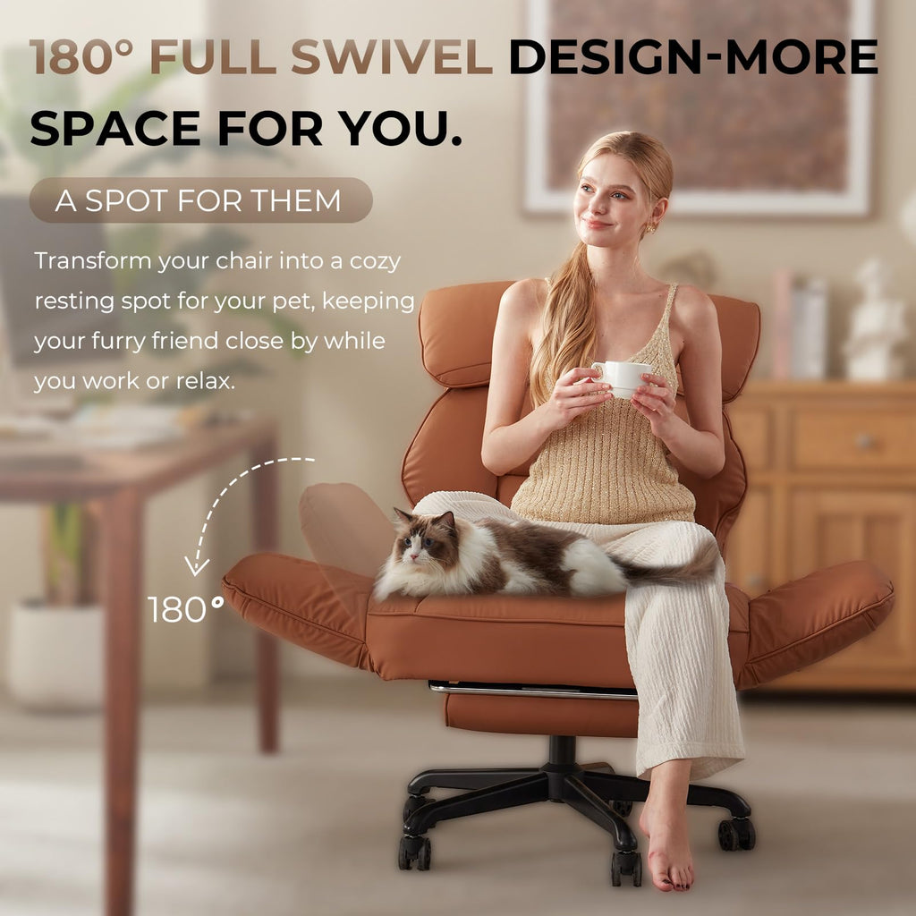 Brown Cross Legged Office Chair with Footrest and Metal Base Z6917