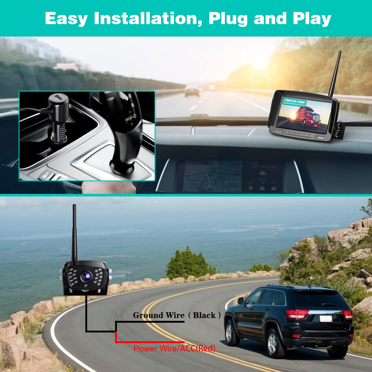 Wireless Backup Camera 7 Inch Monitor Rear View Camera System IP69 Waterproof Night Vision Y347