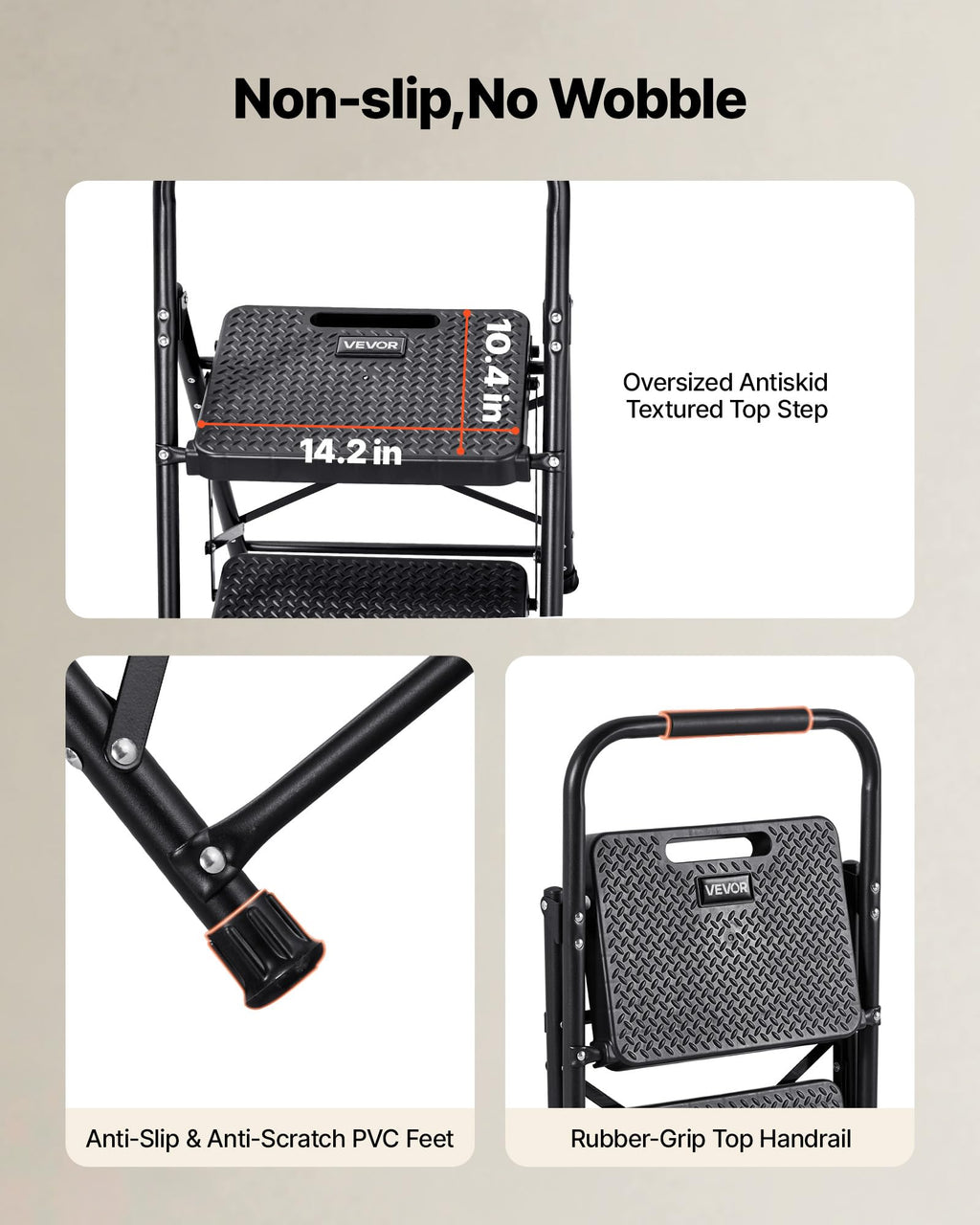 2 Step Folding Steel Ladder 600 lbs Capacity Black R52957