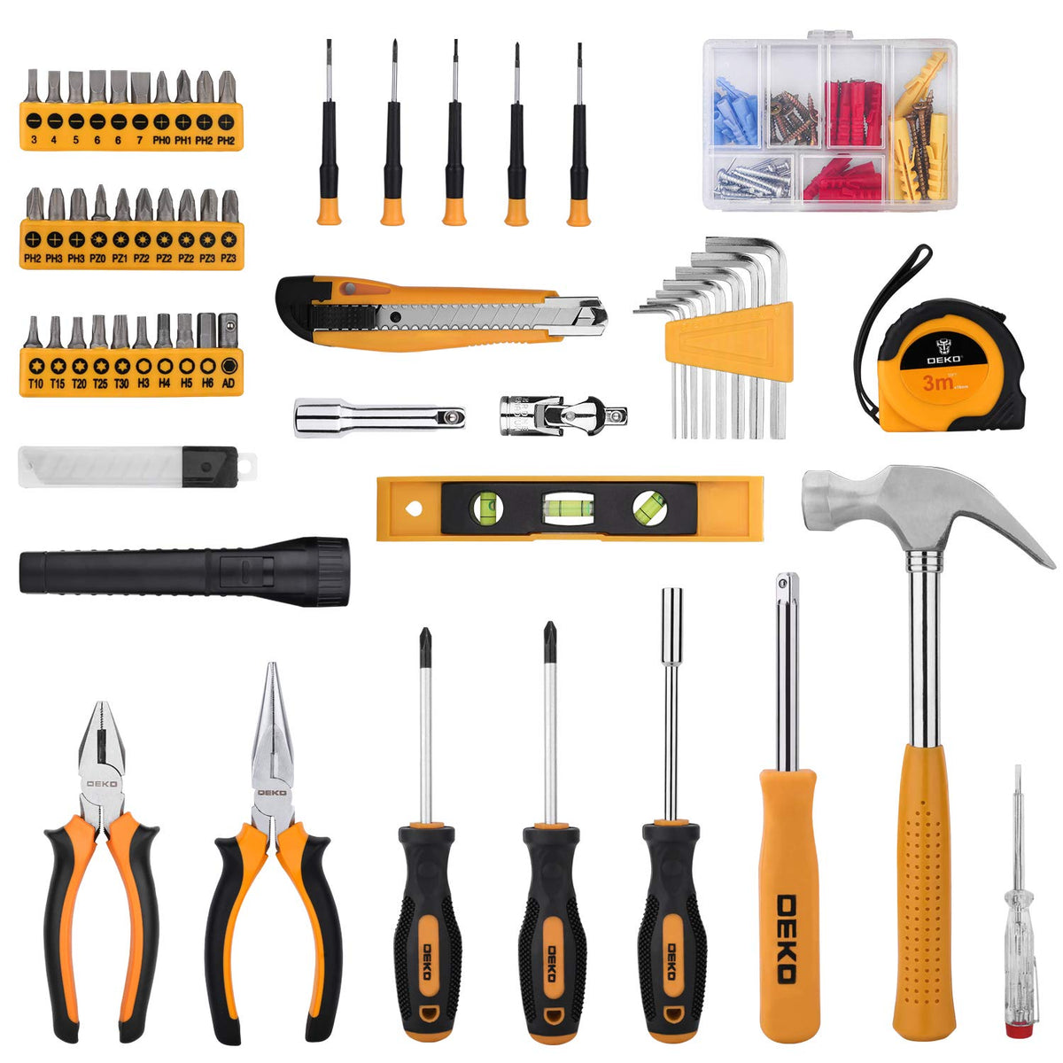208 Piece General Household Hand Tool Kit with Toolbox Storage Case O4933
