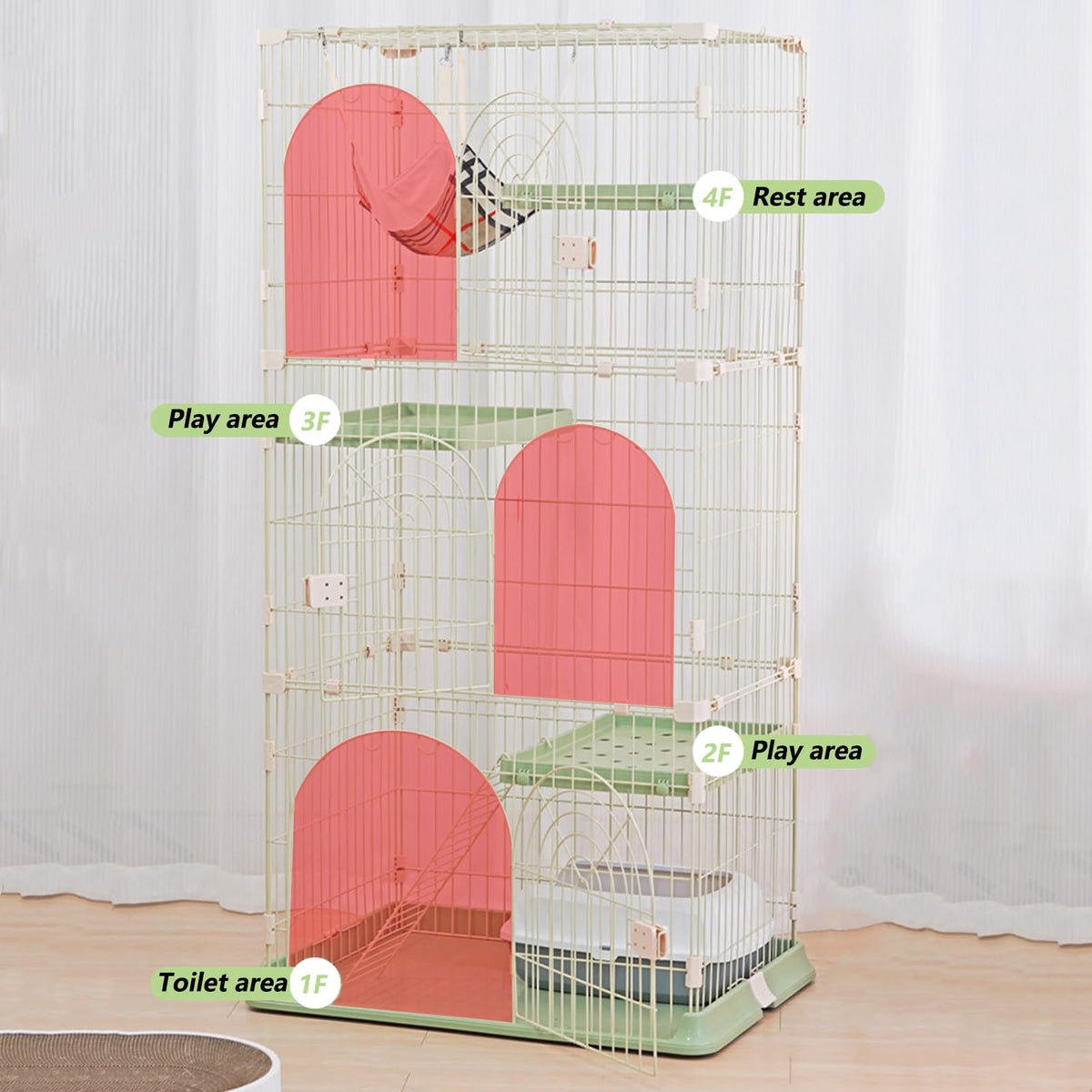 3/4-Tier Cat Cage Playpen with Hammock D713