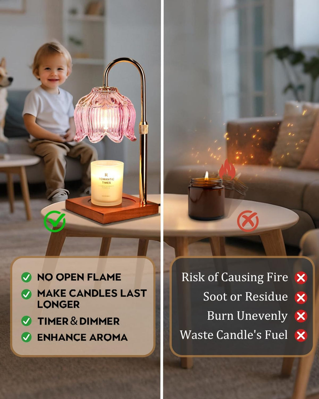Pink Candle Warmer Lamp with Timer & Dimmer I4584