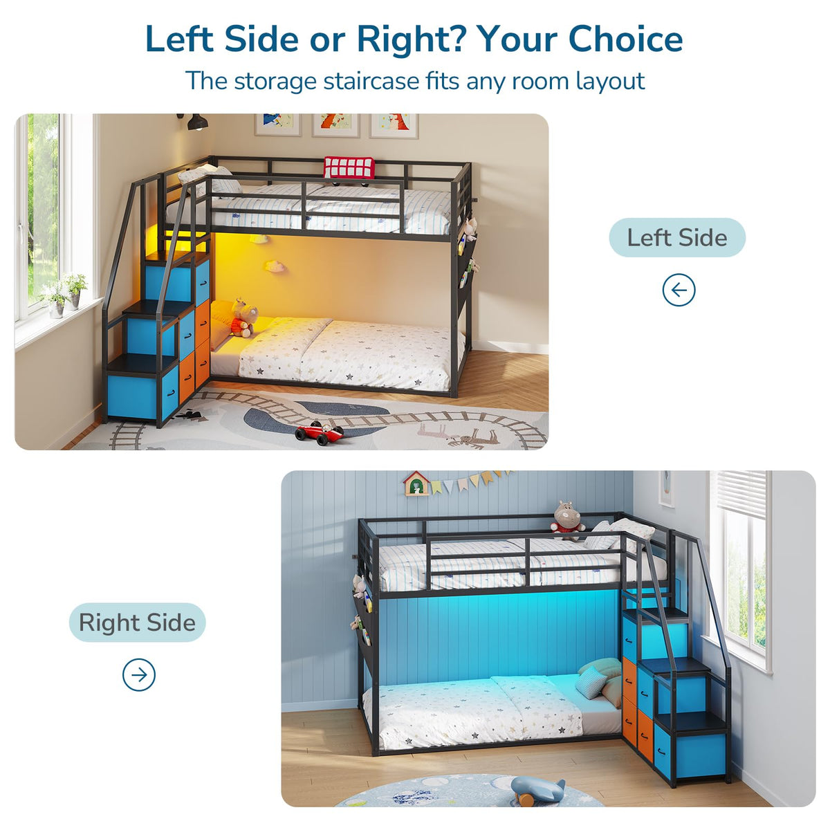 Twin Over Twin Bunk Bed with Storage Staircase & 6 Drawers H572