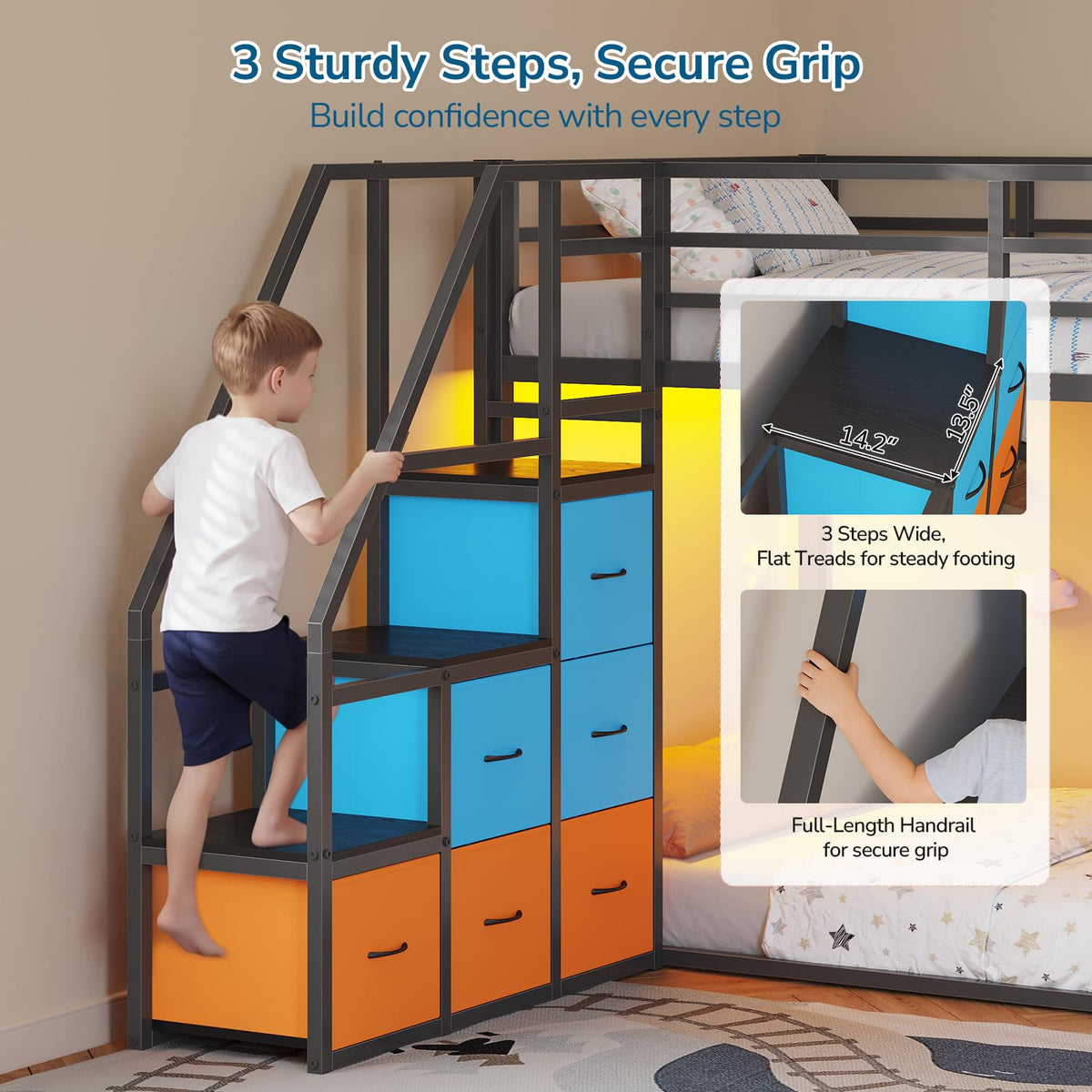 Twin Over Twin Bunk Bed with Storage Staircase & 6 Drawers H572