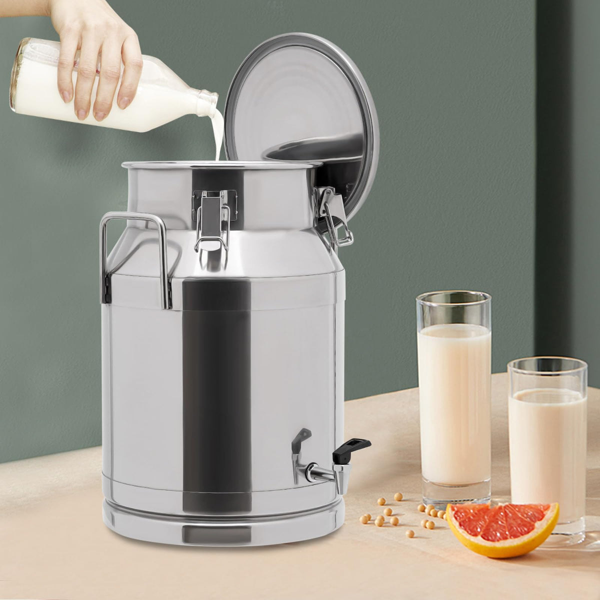 30L Stainless Steel Milk Can with Handle Sealed Lid and Faucet U265609