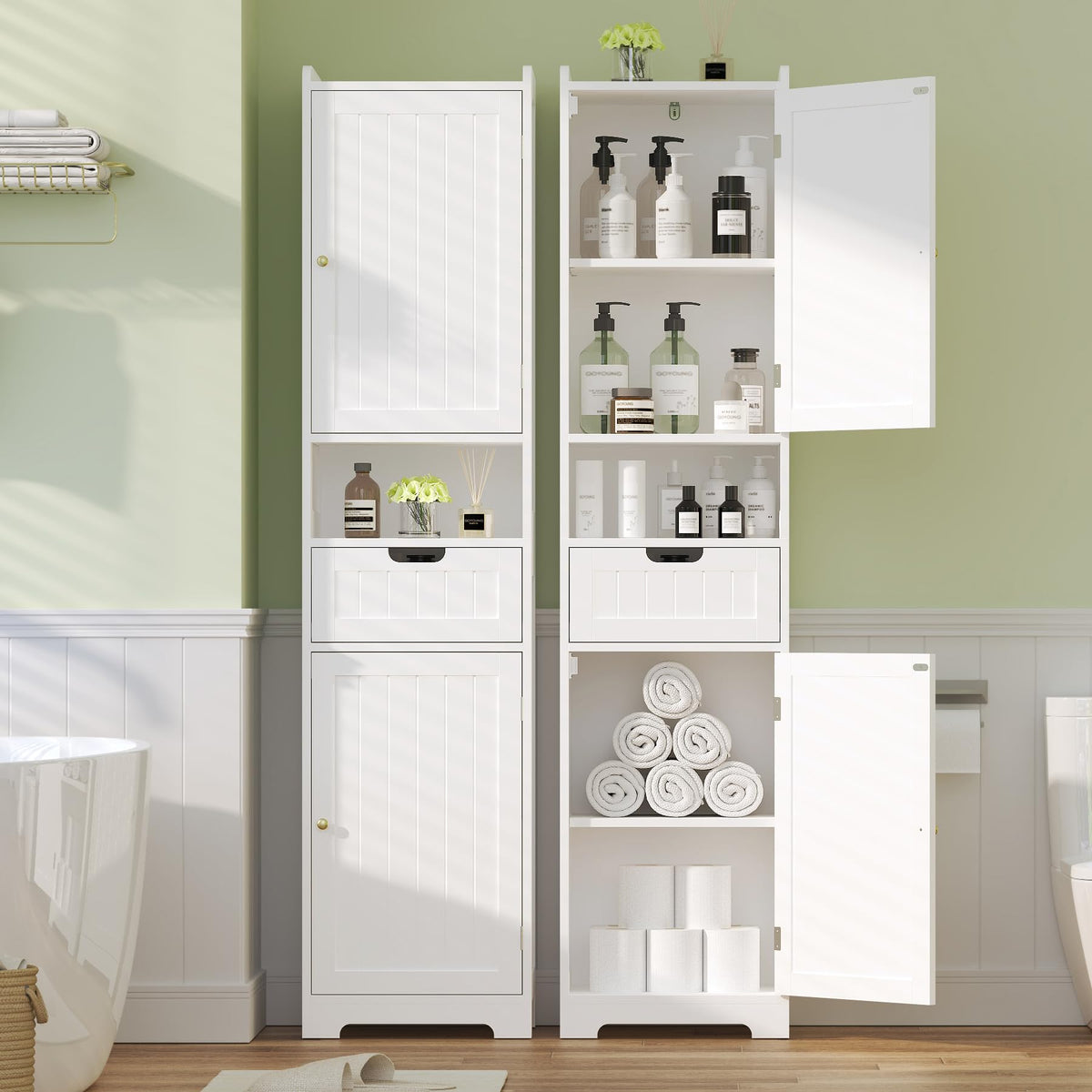 67" H Tall White Bathroom Storage Cabinet O4554