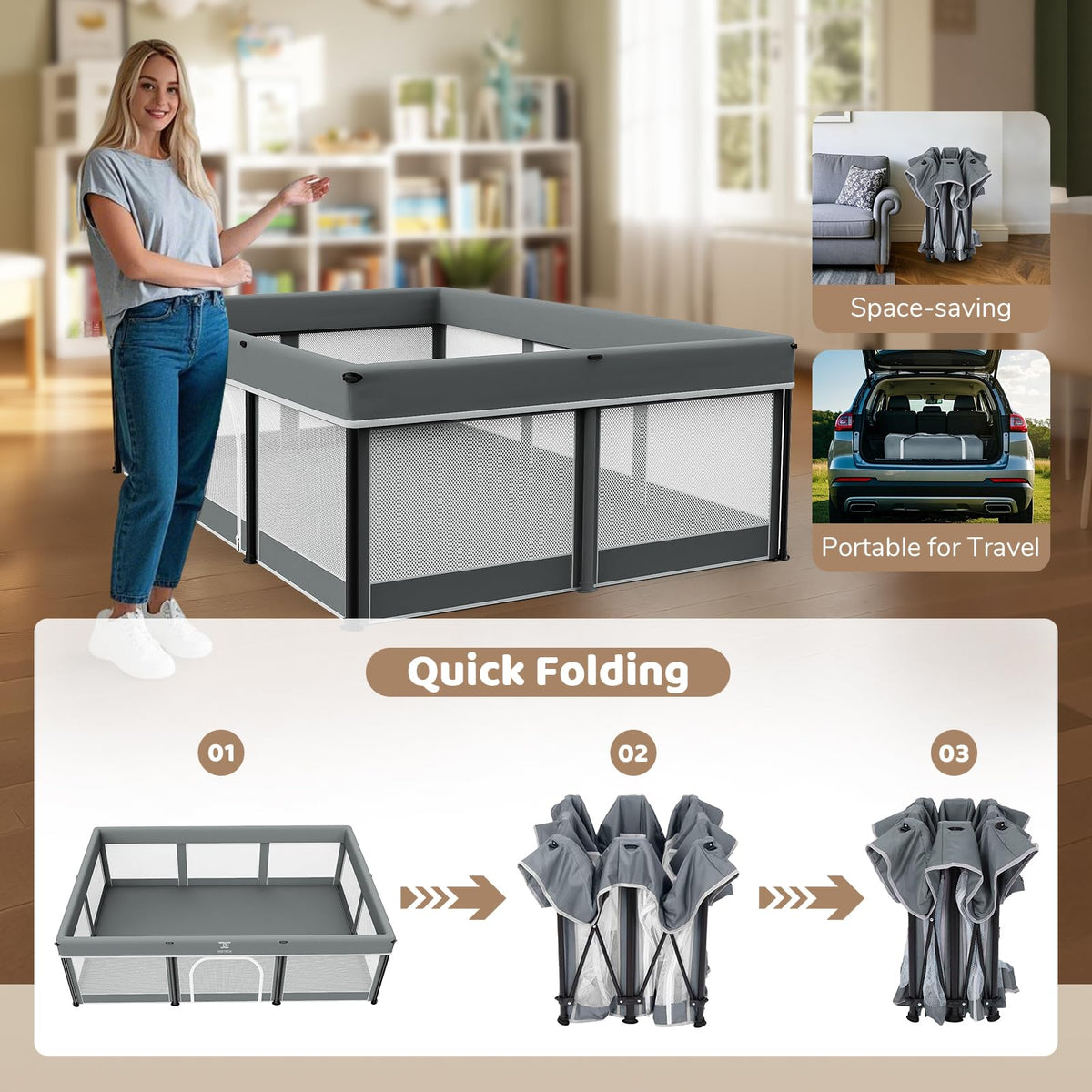 Foldable Baby Playpen with Mat M1251