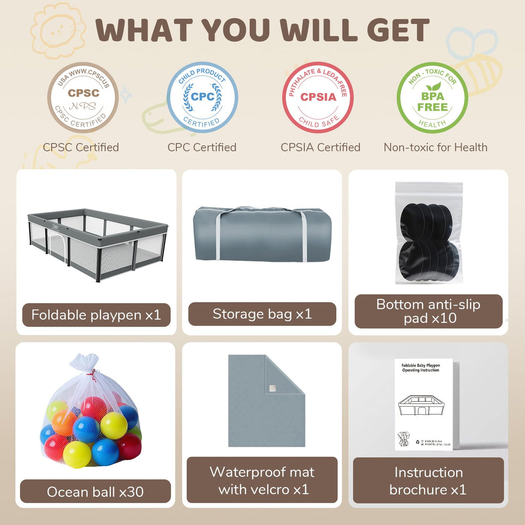 Foldable Baby Playpen with Mat M1251