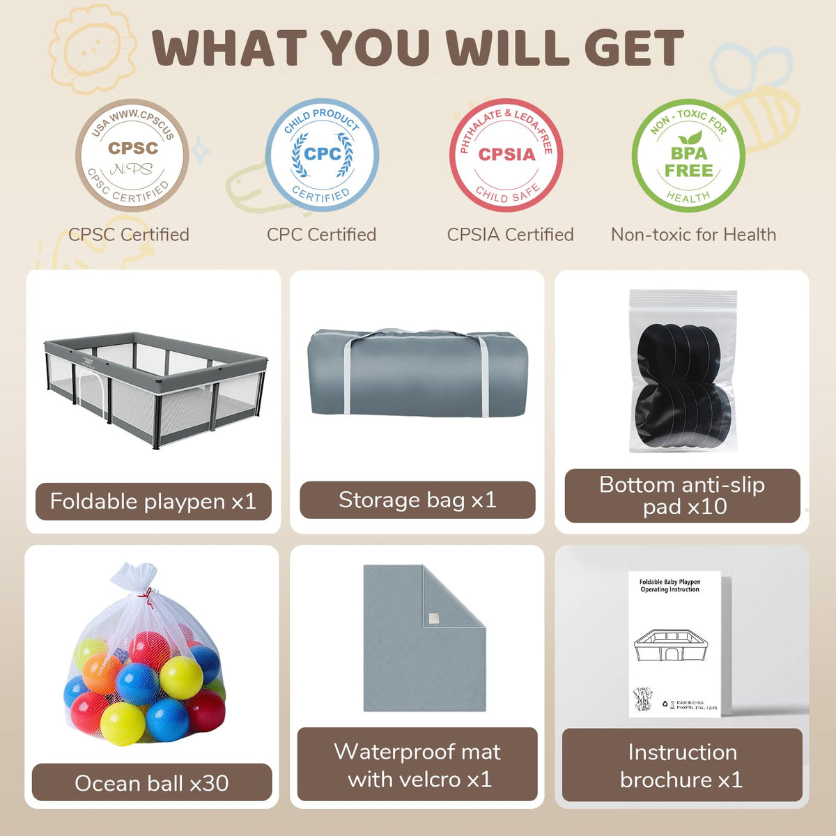 Foldable Baby Playpen with Mat M1251
