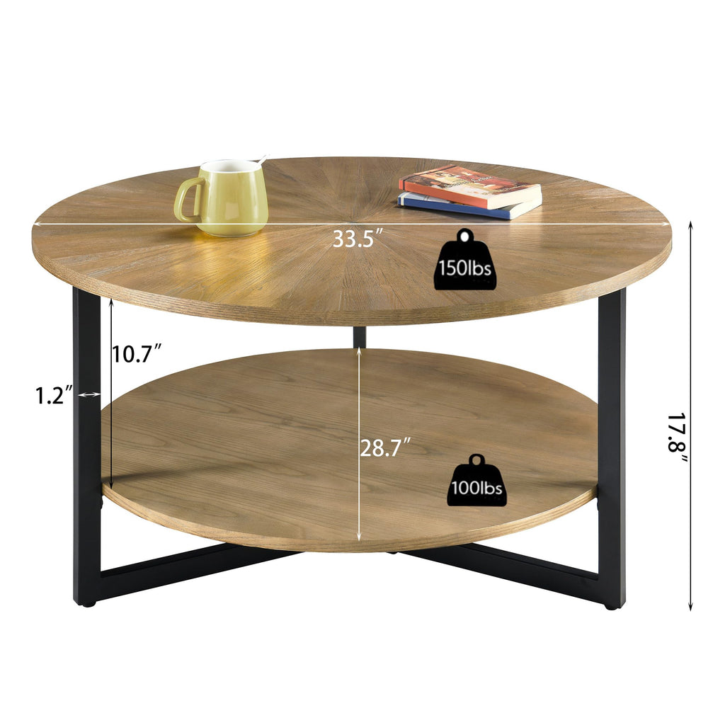 33.5" Round 2-Tier Wood Coffee Table with Storage F298529
