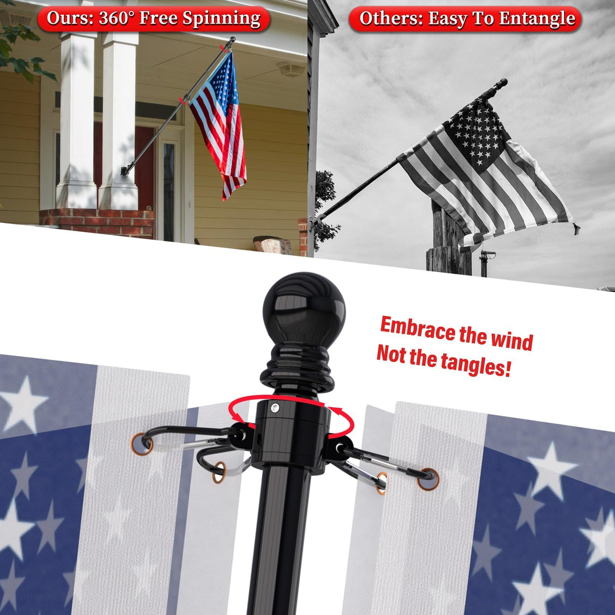 7FT Flag Pole Kit with Solar Light N846