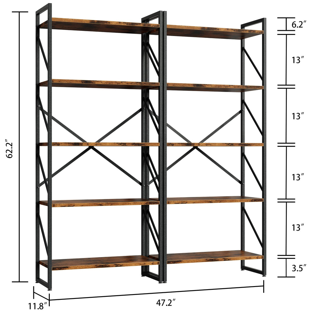 5 Tiers Rustic Brown Bookshelf V73191