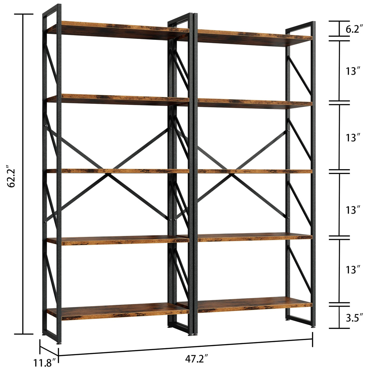5 Tiers Rustic Brown Bookshelf V73191