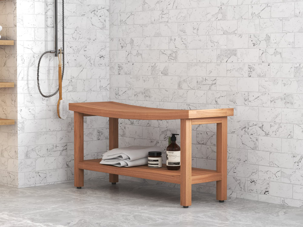 36" Teak Shower Bench with Shelf J6868