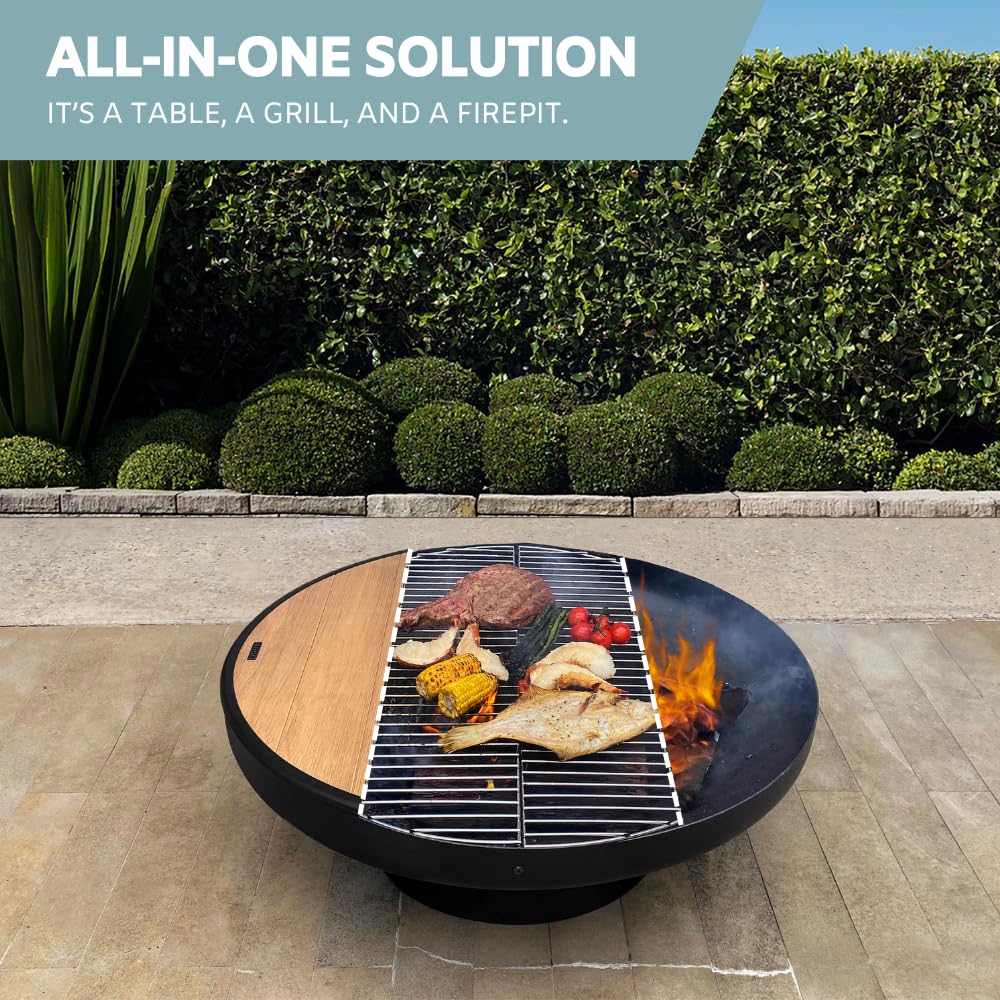 32 Inch Round Wood Burning Fire Pit Table with Grill W23037