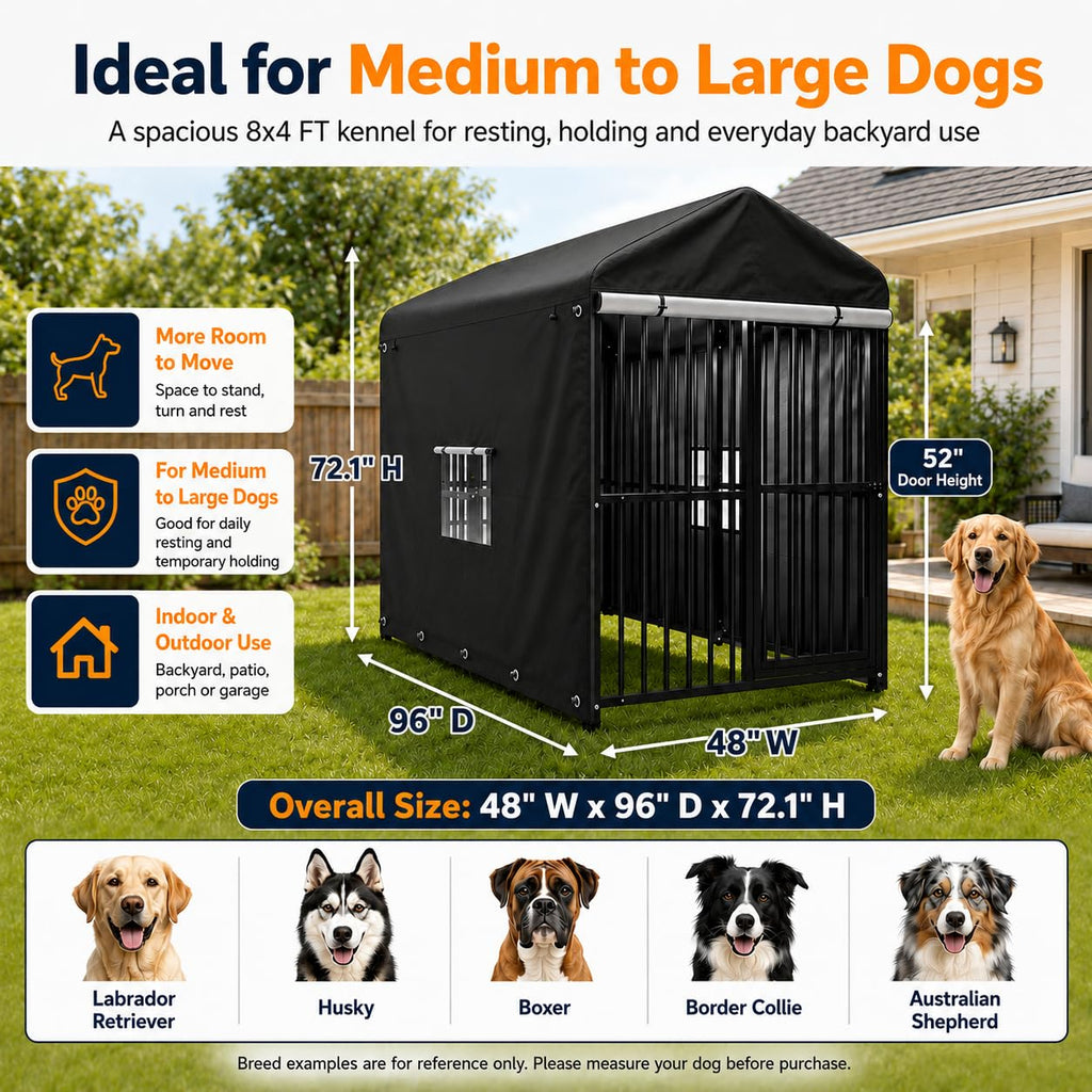 8x4 FT Heavy Duty Outdoor Dog Kennel with Full Cover R2129