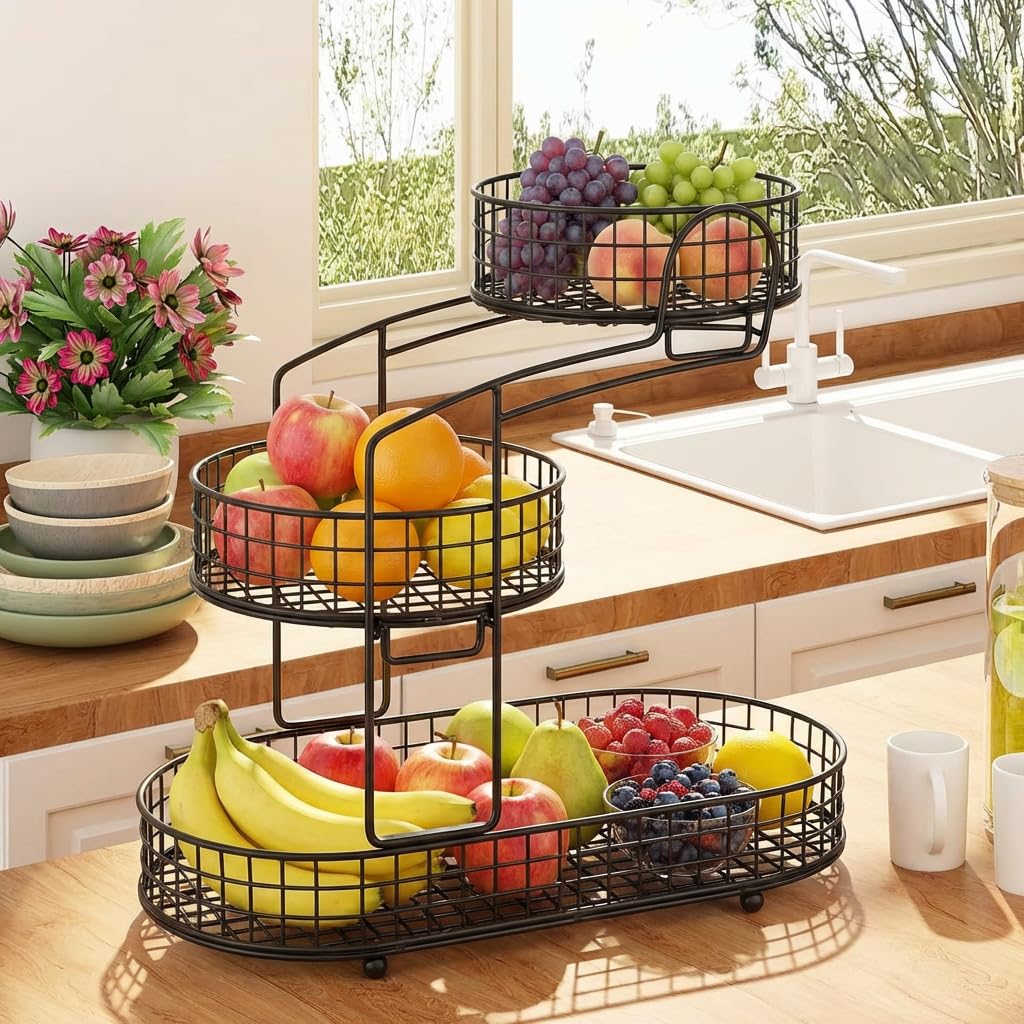 3-Tier Metal Fruit Basket Vegetable Storage Basket A296873