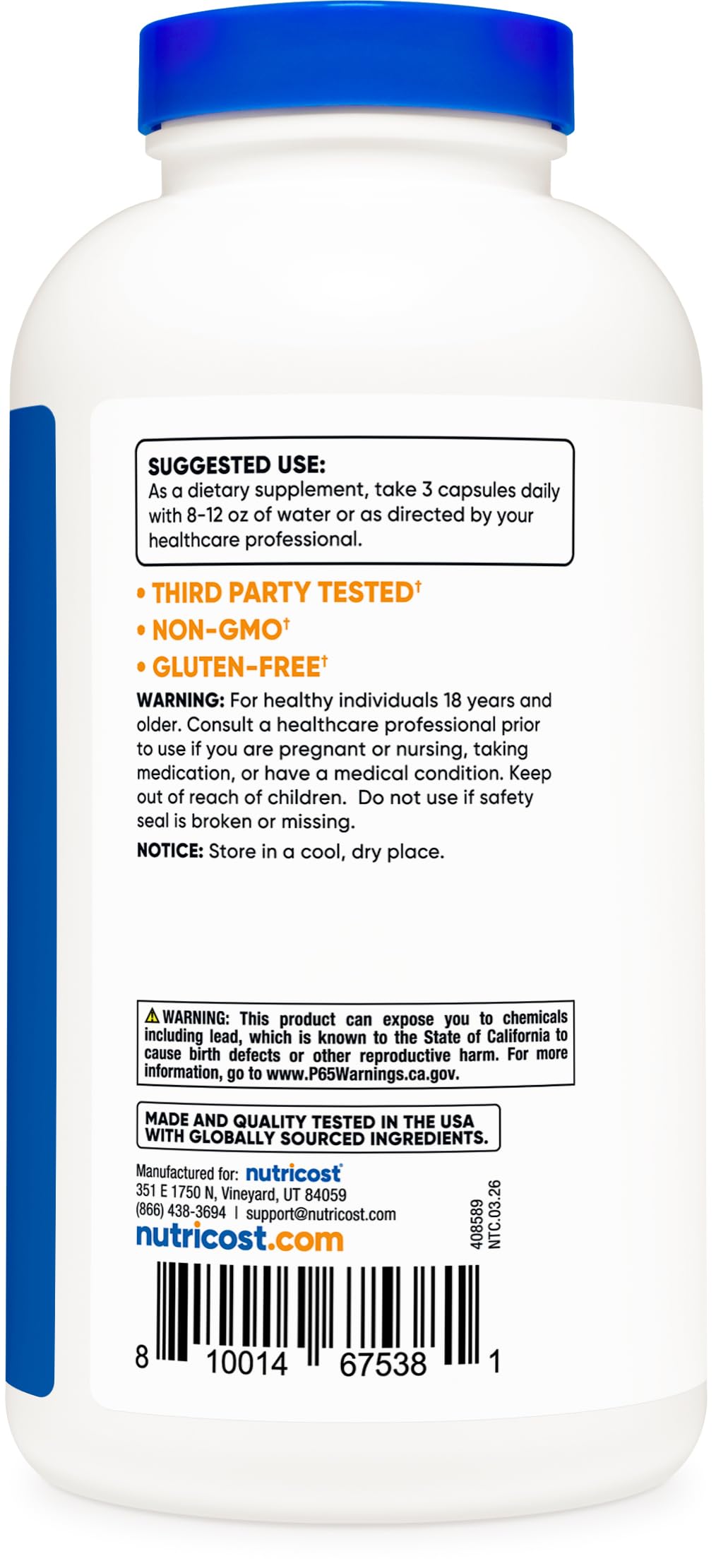 Psyllium Husk 1500mg 500 Capsules Gluten Free X6232